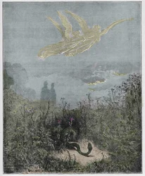 Purgatorio, Canto 8: Los ángeles ahuyentan a la serpiente, ilustración de La Divina Comedia de Dante Alighieri, 1885